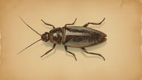 Vintage cricket-like cockroach insect illustration on parchment