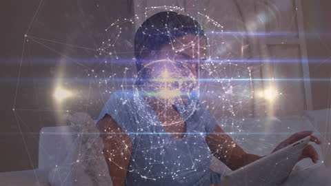 Futuristic Network Connection with Woman Using Tablet