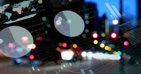 Data Visualization Over City Lights Illustrating Business Analytics