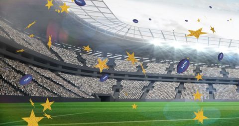 Rugby Balls and Stars in Stadium During Major Event - Download Free Stock Images Pikwizard.com
