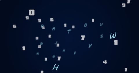 Abstract Floating Numbers and Letters on Dark Background
