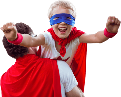 Joyful Boy in Hero Costume Shielded by Caring Dad Transparent Photo