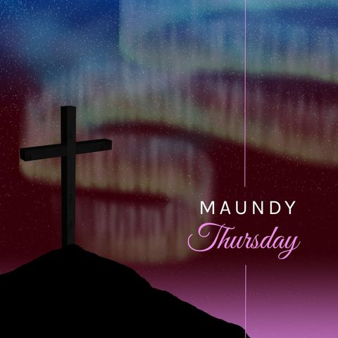 Maundy Thursday Cross Against Starry Night with Aurora Borealis