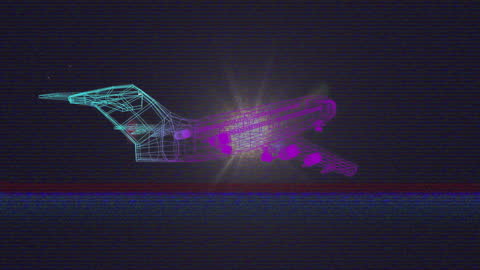 Futuristic Wireframe Airplane in Digital Space