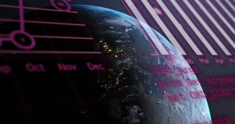 Data Processing Technology Over Earth at Night