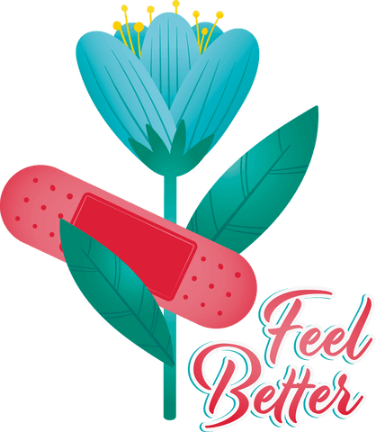 Transparent feel better illustration with flower and bandage