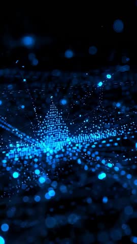 Vertical Futuristic Network Video Showing Hovering Electric-Blue Nodes Forming Wireframe Peak