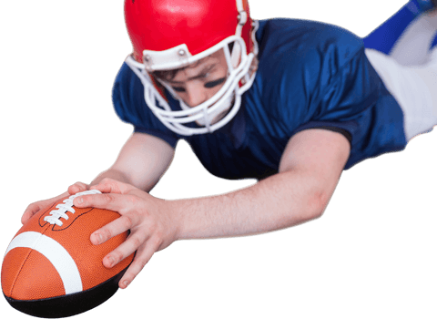 Transparent image of football player scoring touchdown with determined expression