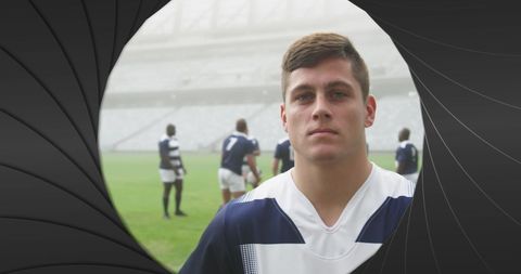 Rugby Players Gearing Up on Stadium Field During Practice Session