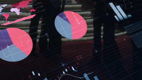 Businesspeople Walking with Digital Data Graphics Overlay