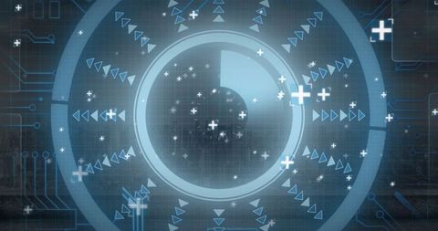 Futuristic Digital Interface with Geometric and Plus Signs