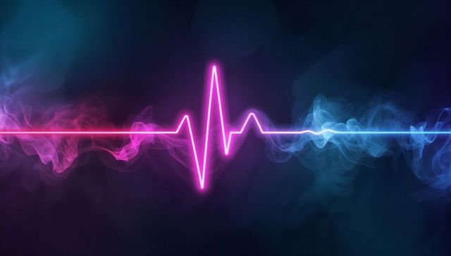 Neon pulsating ecg waveform with colorful smoke effect