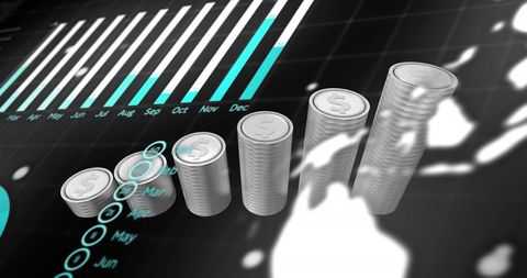 Financial growth concept with american silver coin stacks