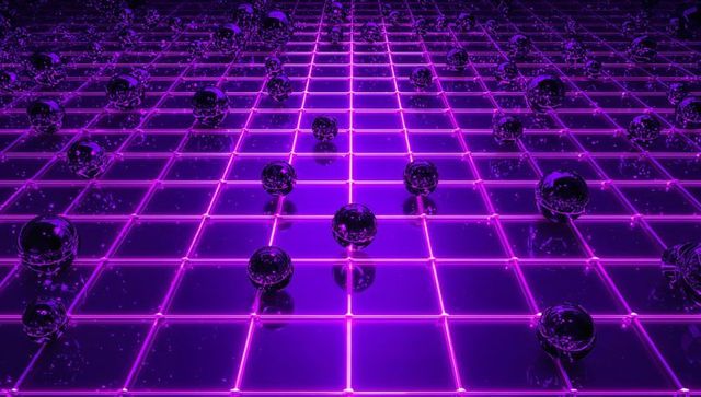 Futuristic Glass Spheres on Neon Purple Digital Grid