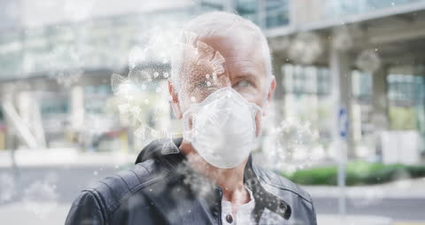 Man Wearing Mask with Covid-19 Virus Illustration