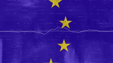 European Union Flag Overlay with Financial Data Animation