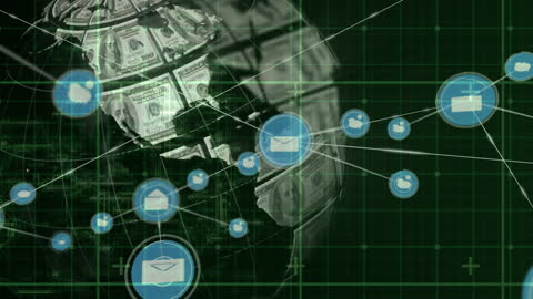 Global Network Security Finance Icons Overlay