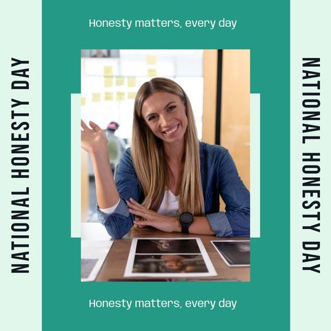 Caucasian Businesswoman Celebrating National Honesty Day in Office - Download Free Stock Templates Pikwizard.com