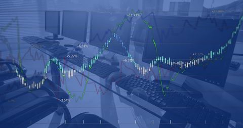 Financial Data Analysis with Graph Overlaid on Office Computers - Download Free Stock Images Pikwizard.com