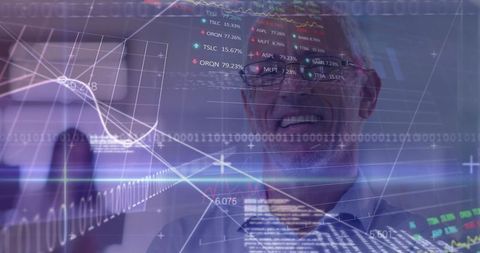 Senior businessman analyzing digital stock market graphics