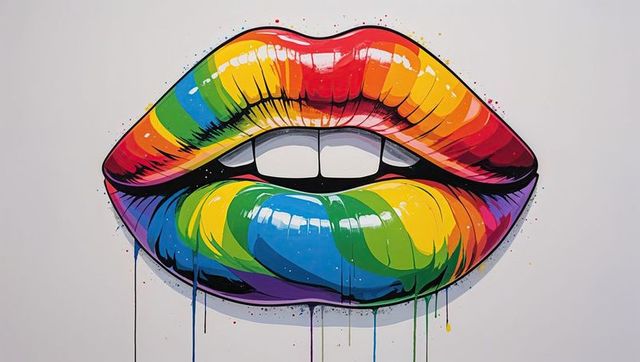 Vibrant rainbow lips art expressing bold color transition