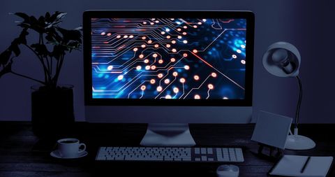 High-Tech Computer with Digital Interface Display - Download Free Stock Images Pikwizard.com