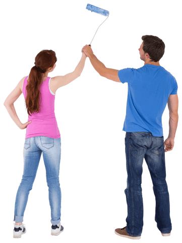 transparent couple painting wall teamwork with paint roller - Download Free Stock Videos Pikwizard.com