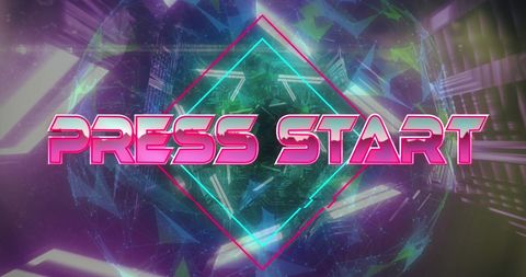 Retro Game Start Screen Text with Neon Futuristic Design