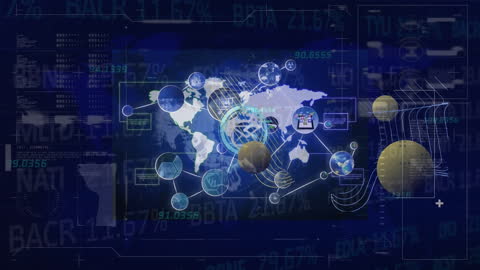 Global Digital Security Visualization on World Map Background