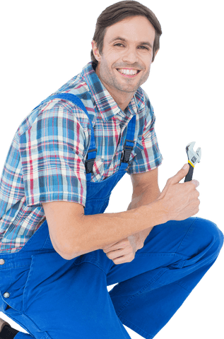 smiling plumber holding adjustable wrench transparent background - Download Free Stock Videos Pikwizard.com