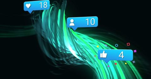 Flowing Digital Elements with Social Media Notifications - Download Free Stock Images Pikwizard.com