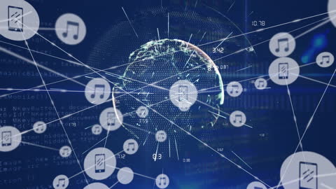 Digital Global Network with Music Icons Animation