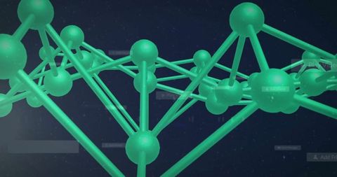 Tech innovation network with digital green lattice on dark background