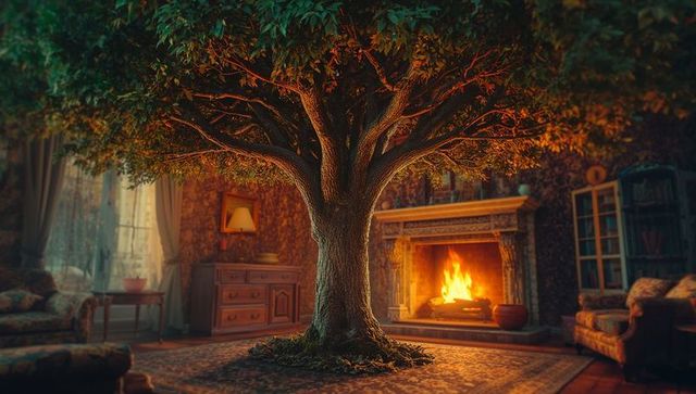 Large Tree in Cozy Living Room Setting