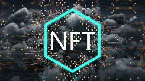 NFT Digital Circuit Concept on Cloudy Background