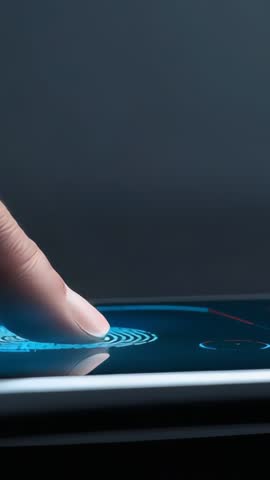 Finger Scanning Glowing Fingerprint Unlocking Smartphone Screen Vertical Tech Video