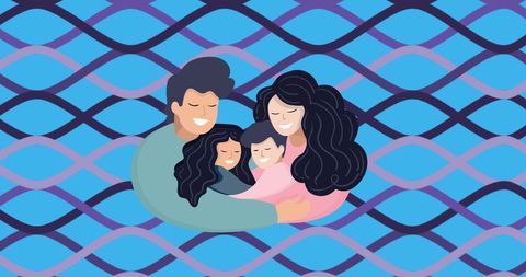 Illustrated happy family embracing