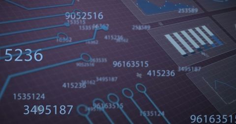 Digital circuitry with dynamic data overlay on purple background
