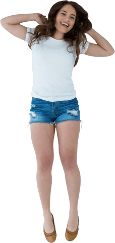 happy woman jumping joyfully in casual urban outfit on transparent background - Download Free Stock Videos Pikwizard.com