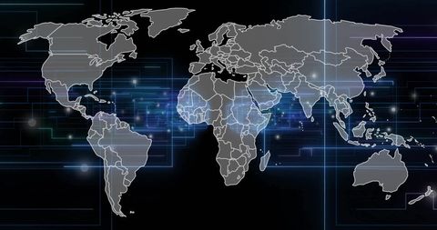 Digital World Map with Data Overlay on Black Background - Download Free Stock Images Pikwizard.com