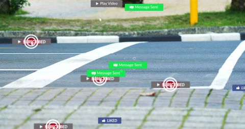 Digital Notifications Overlay on Cars at Pedestrian Crossing