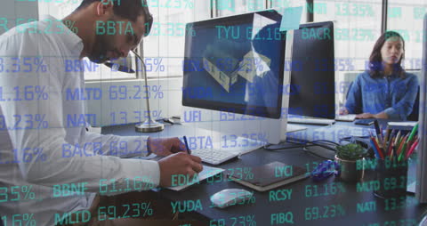 Architect Planning Project in Office Amid Digital Trading Graphics