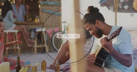 Social Media Engagement at Beach Party with Guitar Player
