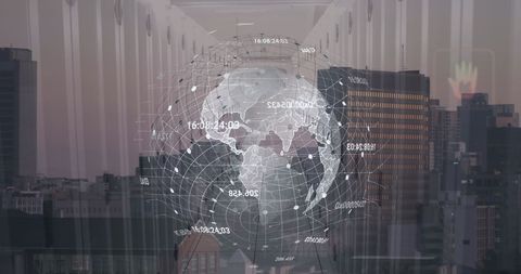 Digital Globe Overlay with Virtual Data on Urban Skyline - Download Free Stock Images Pikwizard.com