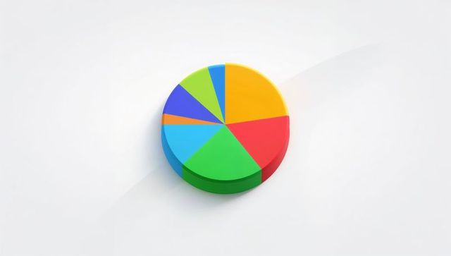 3d multicolor pie chart with beveled rim, soft diagonal shadow, minimal white background