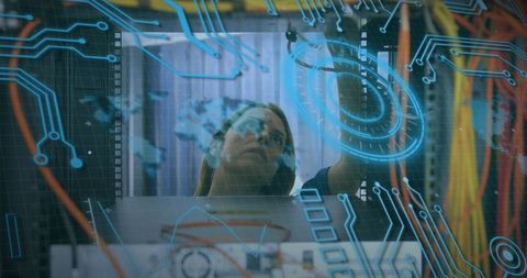 Engineer Monitoring Networked System with Digital Overlay - Download Free Stock Images Pikwizard.com