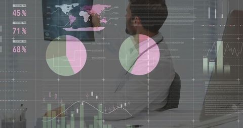 Doctor analyzing medical data on transparent screen in modern office