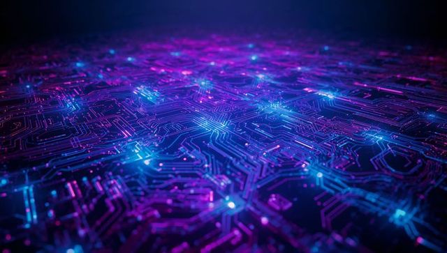 Futuristic Neon Circuit Board with Glowing Digital Pathways