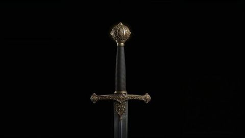 Luxurious medieval ornate sword featuring gold detailing