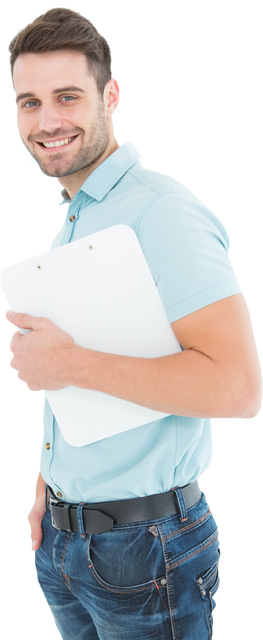 Transparent Background of Smiling Courier Man Holding Clipboard for Delivery - Download Free Stock Videos Pikwizard.com